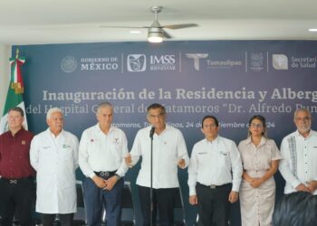 Inaugura Américo albergue y residencia en hospital de Matamoros durante enlace con el presidente AMLO