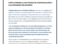 CARTA DIRIGIDA A LOS MEDIOS DE COMUNICACIÓN Y A LA SOCIEDAD DEL EDOMEX