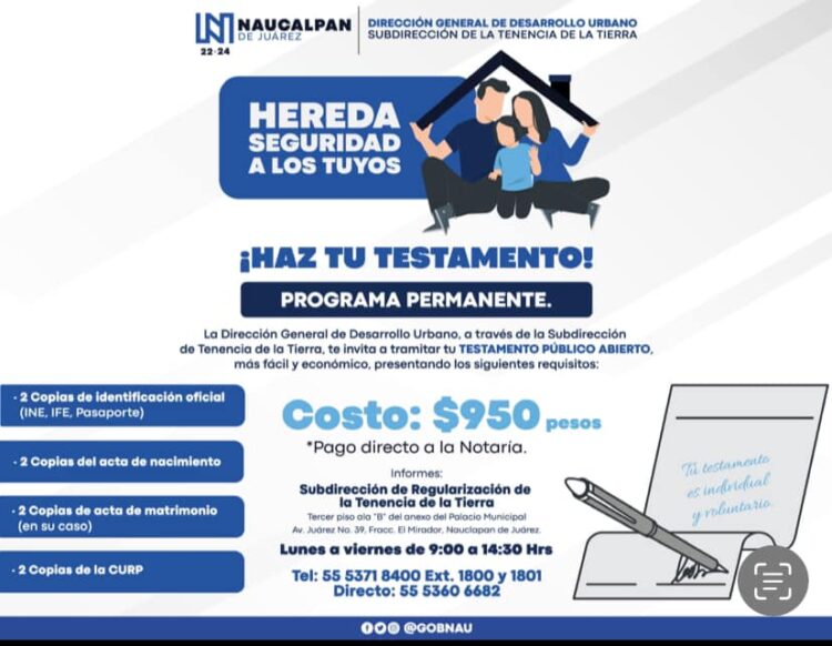 Gobierno de Naucalpan comparte información sobre creación de testamento