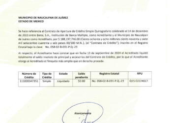 Paga Naucalpan crédito bancario por 188.19 MDP