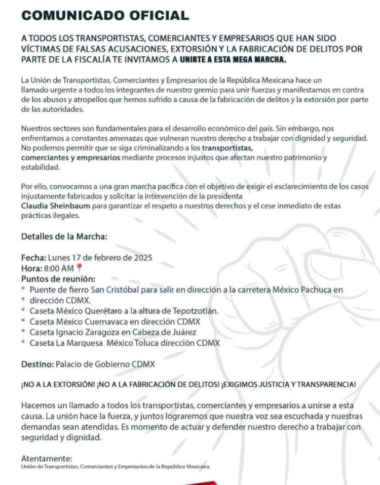 Transportistas de Zona Oriente se sumarán a mega marcha