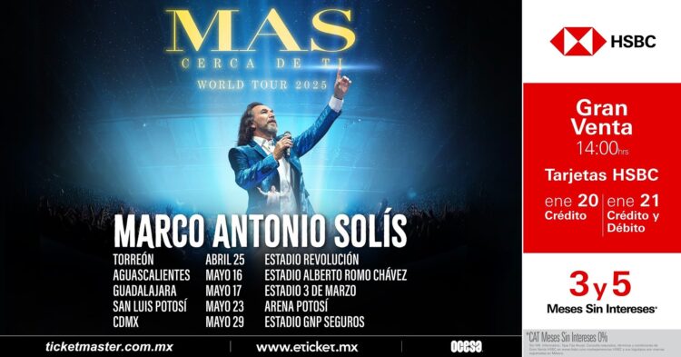 Marco Antonio Solís anuncia gira por México con fechas en Torreón, Aguascalientes, Guadalajara, San Luis Potosí y CDMX