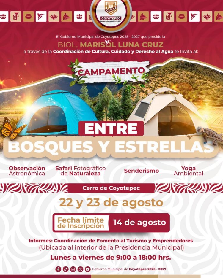 Coyotepec invita a vivir una experiencia de naturaleza y aventura con su Primer Campamento 2026
