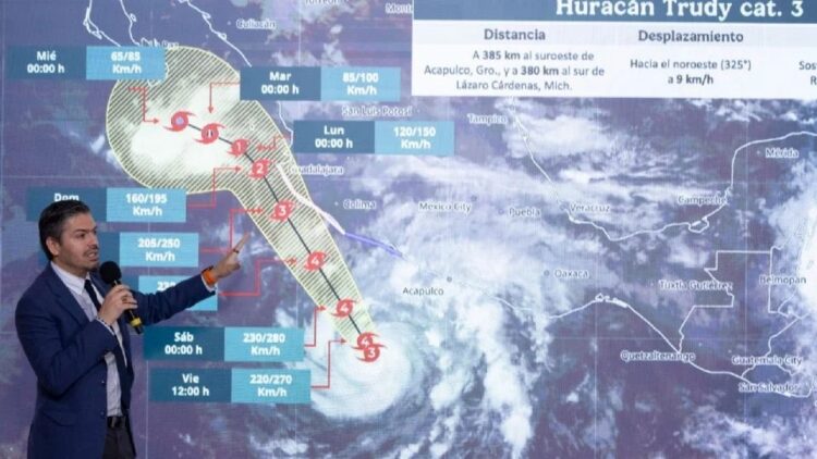 «Trudy» podría llegar a categoría 4 y acercarse a 65 kilómetros de las costas del país, advierte SMN
