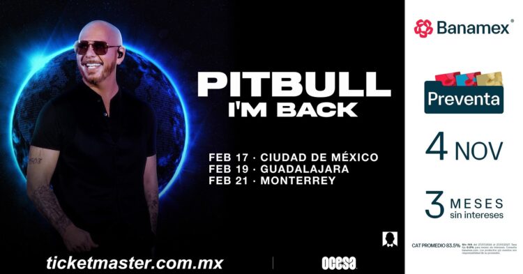 Pitbull anuncia las fechas de preventa y venta general de boletos para su gira por Latinoamérica